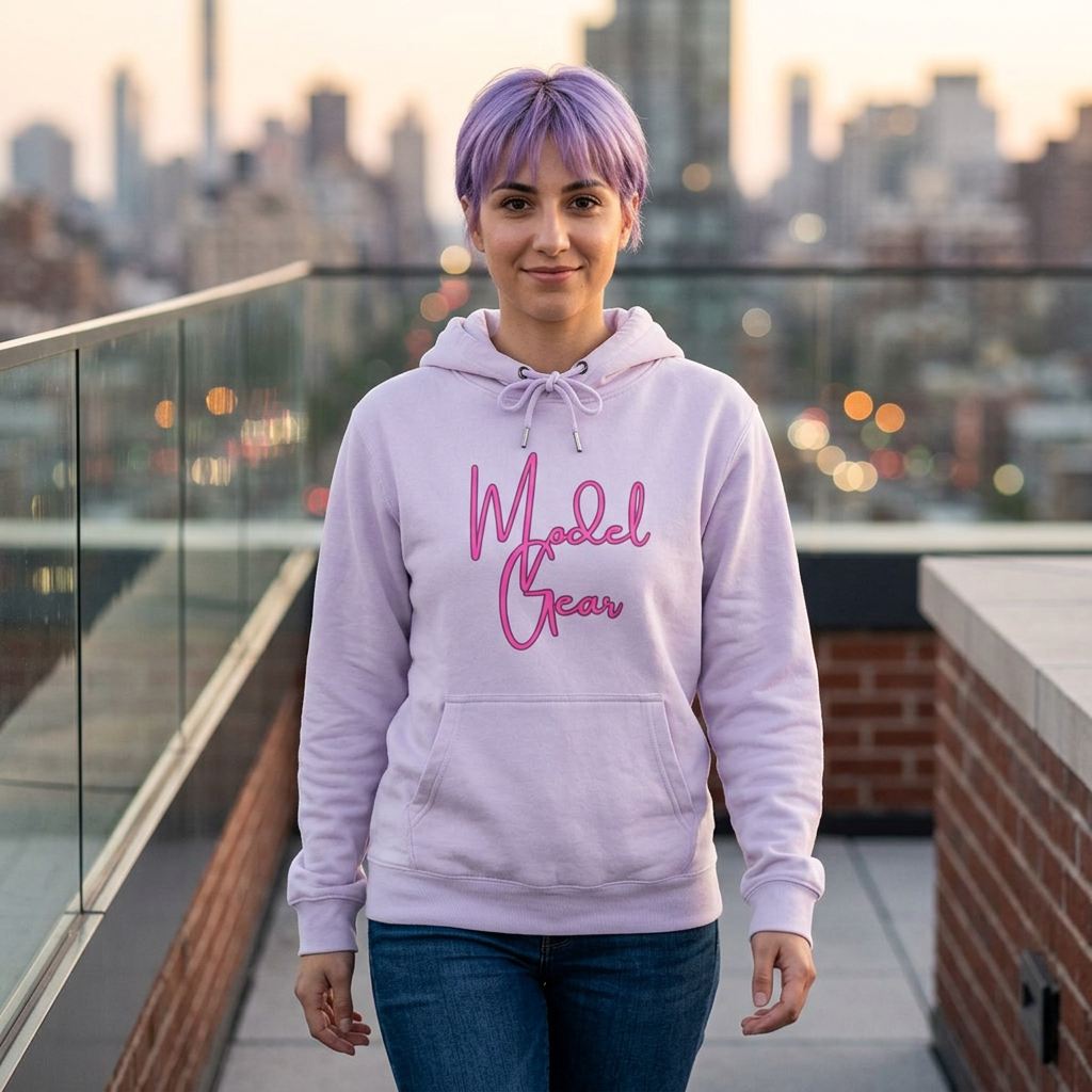 Model Gear Hoodie — Pink Script Logo