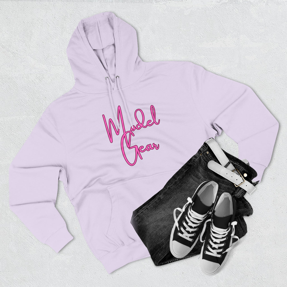 Model Gear Hoodie — Pink Script Logo